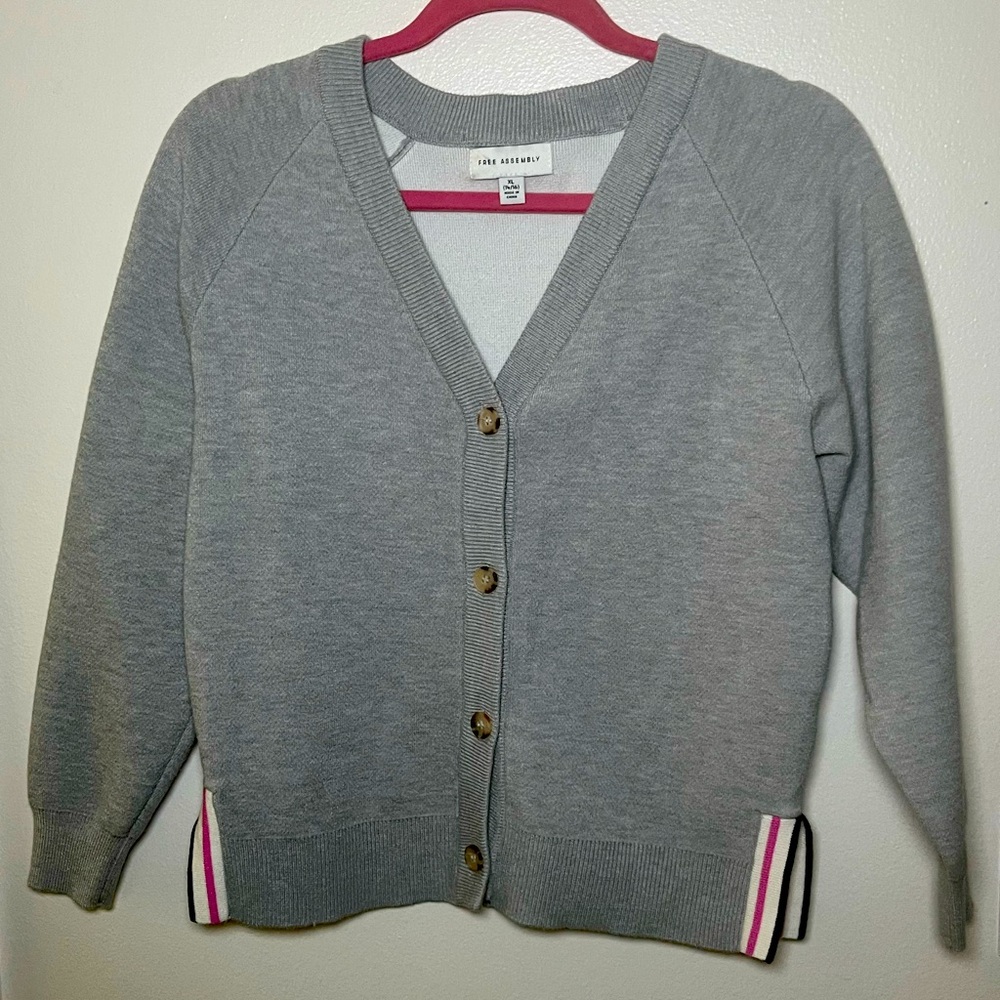 Girls 16-18 (XL) gray letterman style sweater